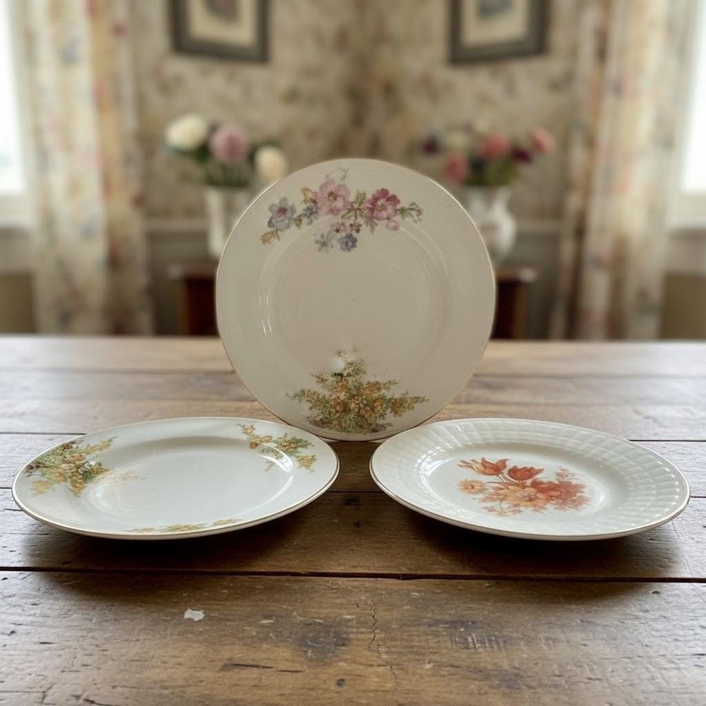 Edwin Knowles Assorted Floral Bread Plates, Set of 3 Vintage Mid-Century Ceramic